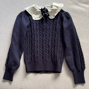 Janie and Jack Navy Cable Knit Sweater with White Collar